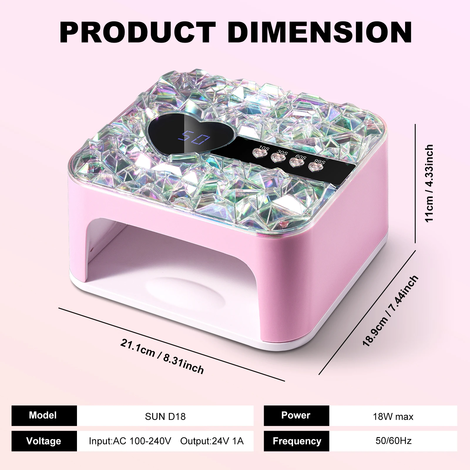 3D Crystal UV LED Nail Lamp For Fast Drying Gel Nail Phototherapy Machine 45 LEDs Heart Shape Manicure Salon Tool Equipment