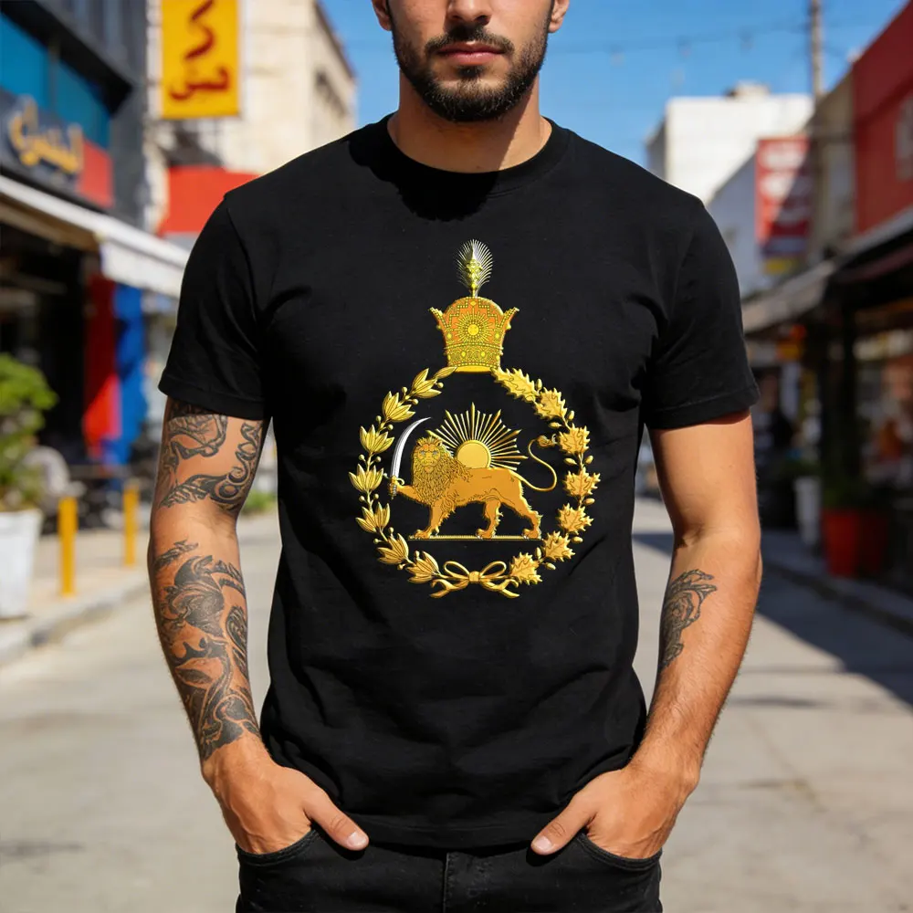 Iran Lion and Sun Pahlavi Dynasty Shir O Khorshid Men T-Shirt Summer Unisex Cotton Short Sleeve Retro Graphic Print Casual Tops