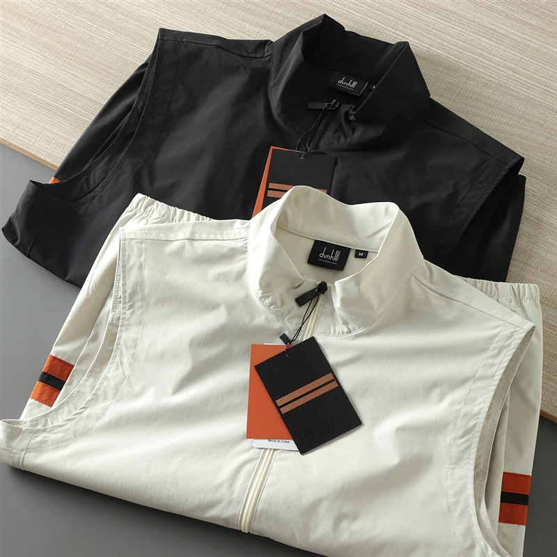 

Italian High-End Double Zipper Vest Summer Couple Lightweight Busin Casual Stand Collar Anti-Wrinkle Breathable Vest