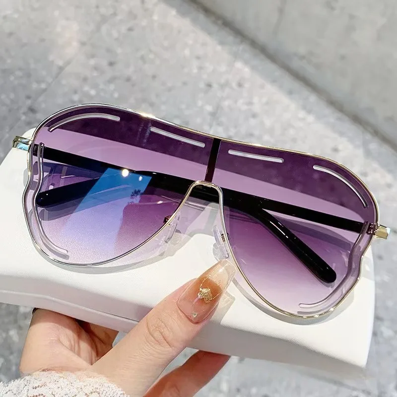 Oversized One-Piece Pilot Sunglasses for Women Big Frame Hollow Sun Glasses Outdoor Fashion Sun Shades Eyewear image 3