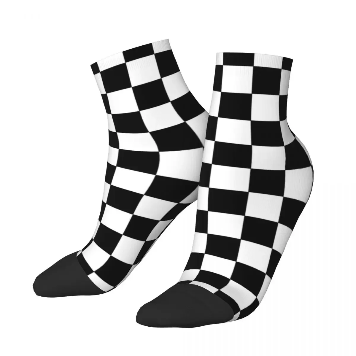 Funny Men's Black And White Checkered Dress Socks Unisex Comfortable Warm 3D Printing Geometric Checkerboard Crew Socks