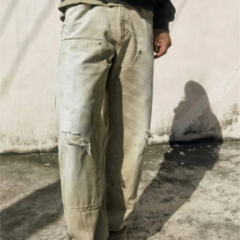 

Wasteland Style Distressed Dirty Dyed Washed Overalls Loose Trousers