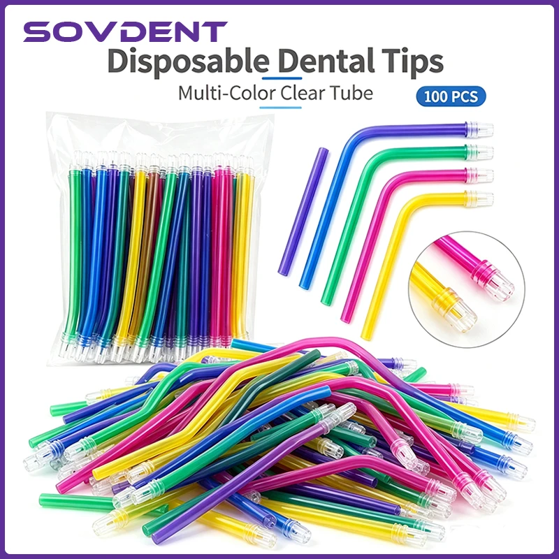100Pcs Dental Saliva Ejector Disposable Suction Tip Flexible Evacuation Pipe Clear Tip With Colorful Tube Oral Saliva Ejectors