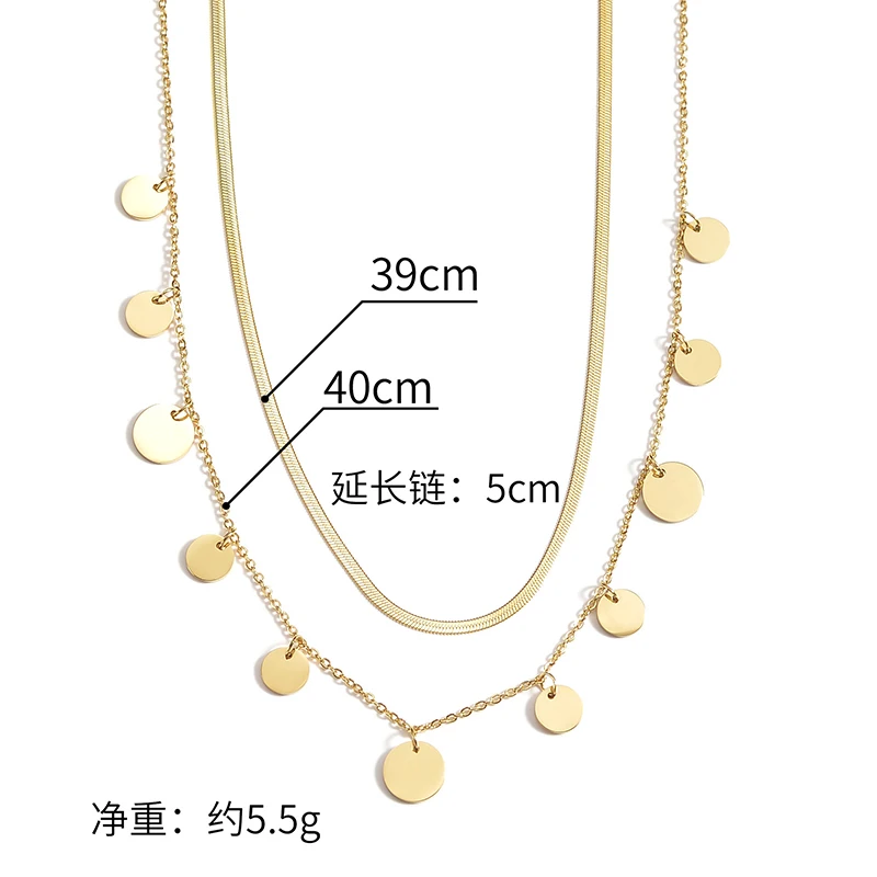 Simple Stainless Steel Snake Chain Necklaces 2 Layers Round Pendants Women Necklace Punk Jewelry Gift