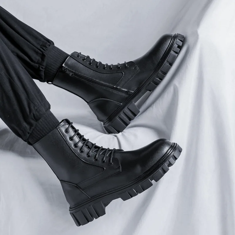 

mens luxury fashion motorcycle boots black brand designer shoes party nightclub dress cowboy platform boot natural leather botas