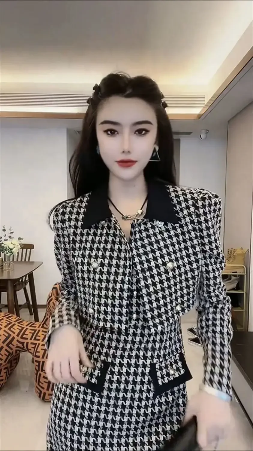 Jacket Vest Hip Hugging Dress Two-piece Set Dress Set Women's Short Double Breasted