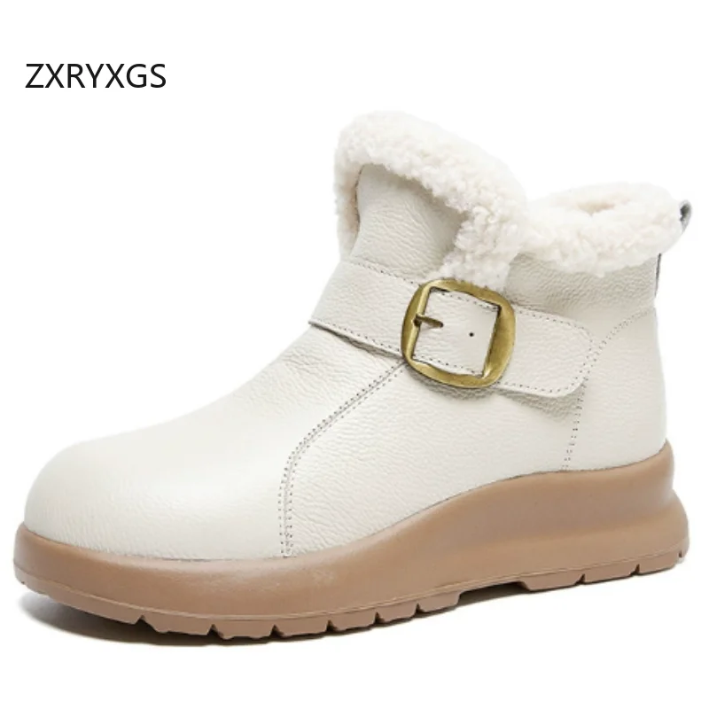 

ZXRYXGS New Fashion Genuine Leather Ankle Boots Warm Snow Shoes Flats 2025 Winter Warm Comfortable Snow Boots Women Cotton Boots