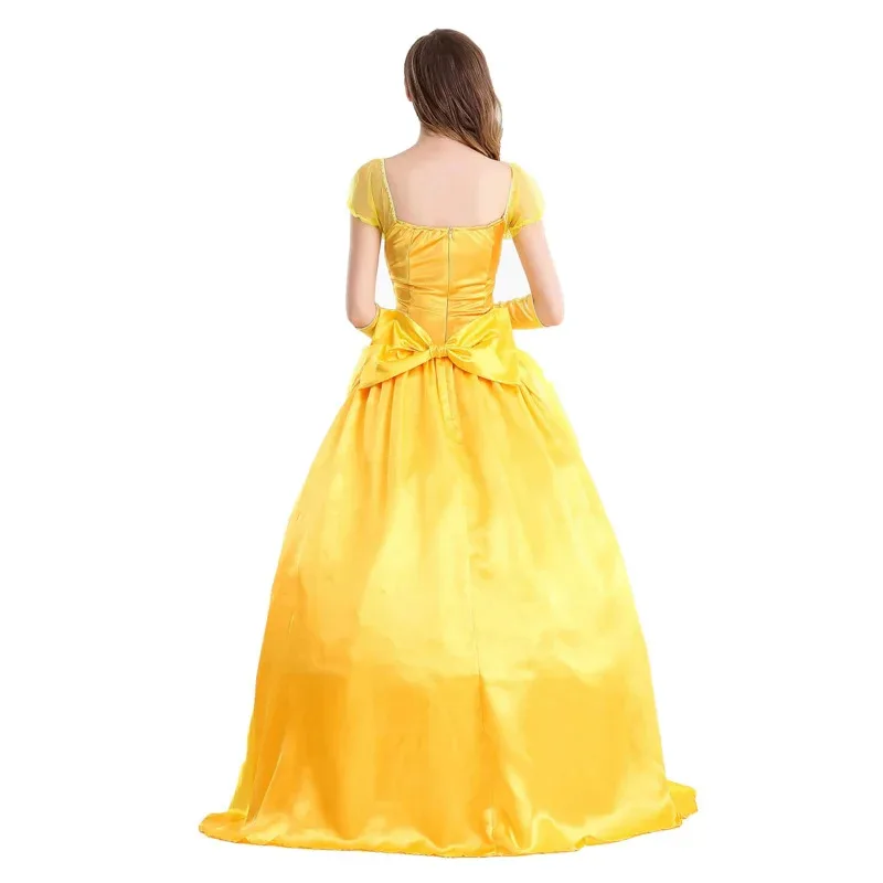 2025 nuevo vestido de princesa amarillo La Bella y La Bestia de Halloween disfraces de Bella para adultos fiesta de disfraces Bell Court Que ☆ ☆ ☆ aa