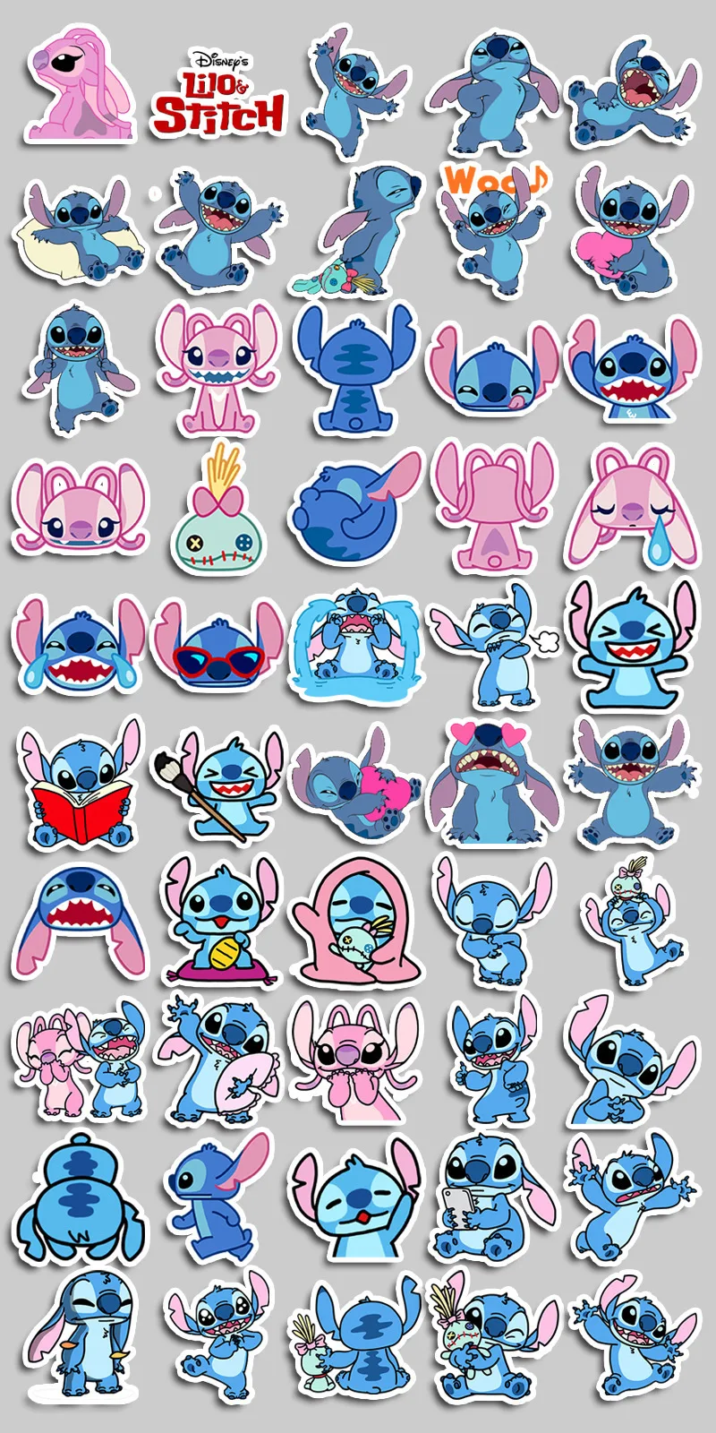 50PCS Cute Cartoon Lilo & Stitch Stickers DIY Diary Laptop Luggage Skateboard Graffiti Decals Fun Classic Toy