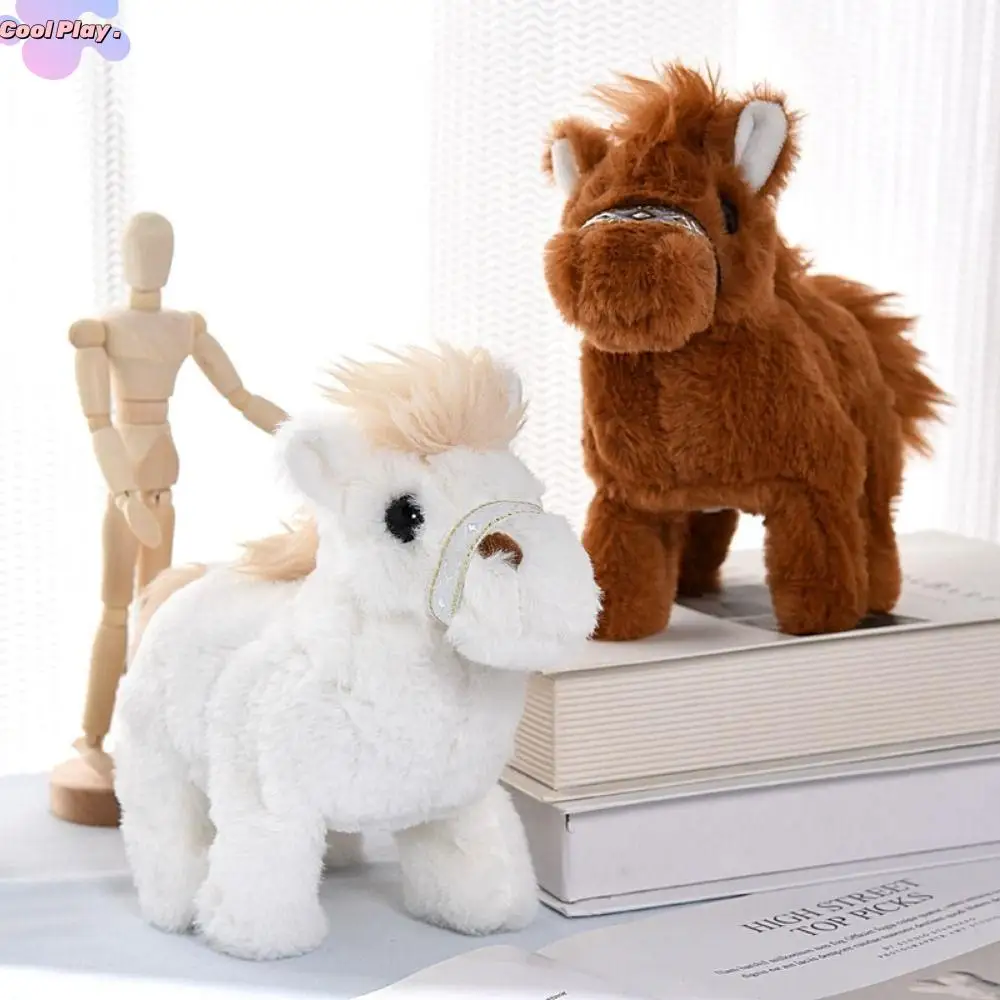 Poupée en peluche cheval de marche simulée, déménagement de la queue, promenades et fait sons, jouet en peluche cheval électrique interactif Unique