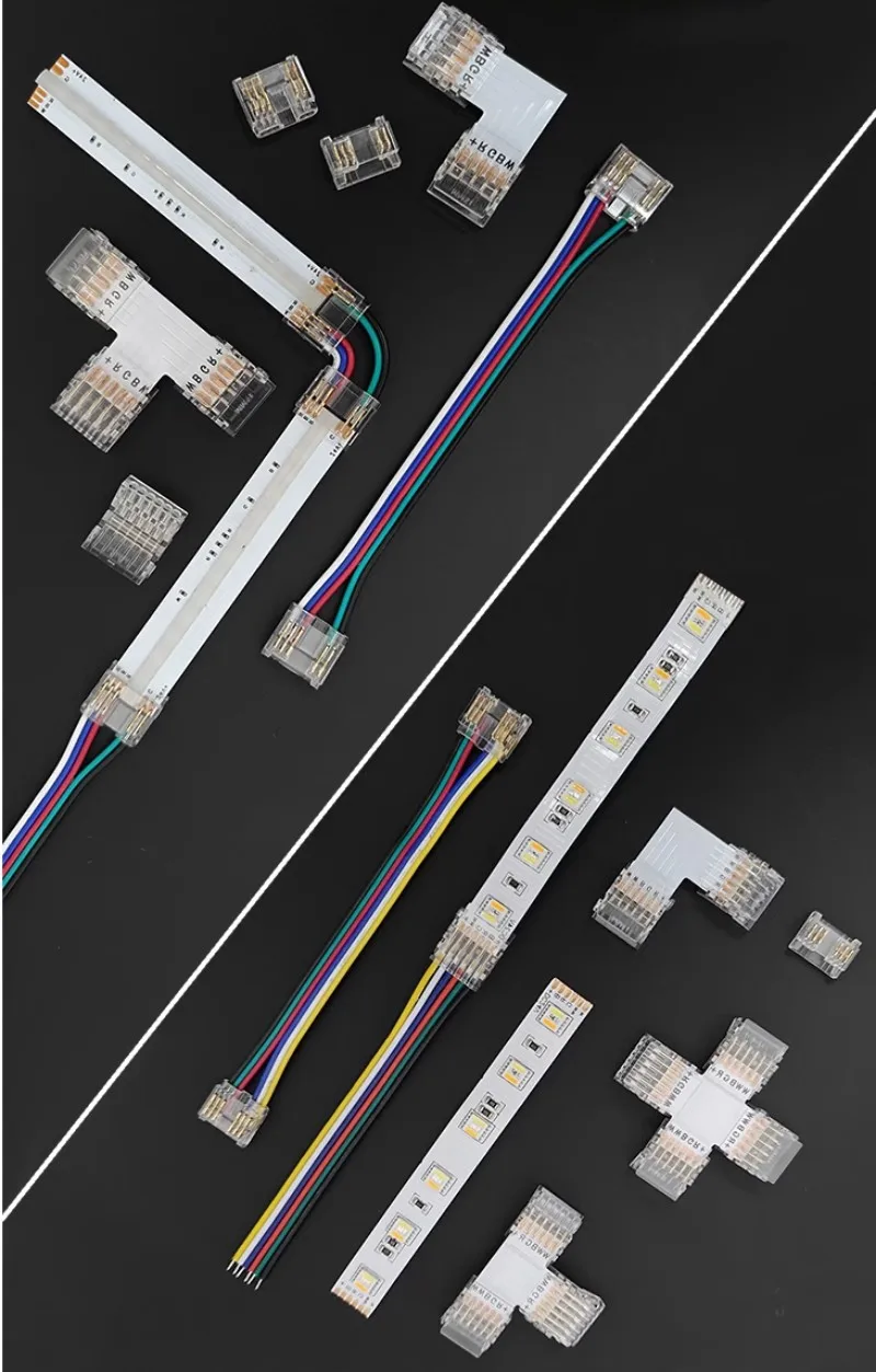 5PCS COB Strip Fast Connector 5Pin 12mm Width RGBW RGBWW COB LED Tape Strip to Strip to Wire Solderless Connector L Corner Joint