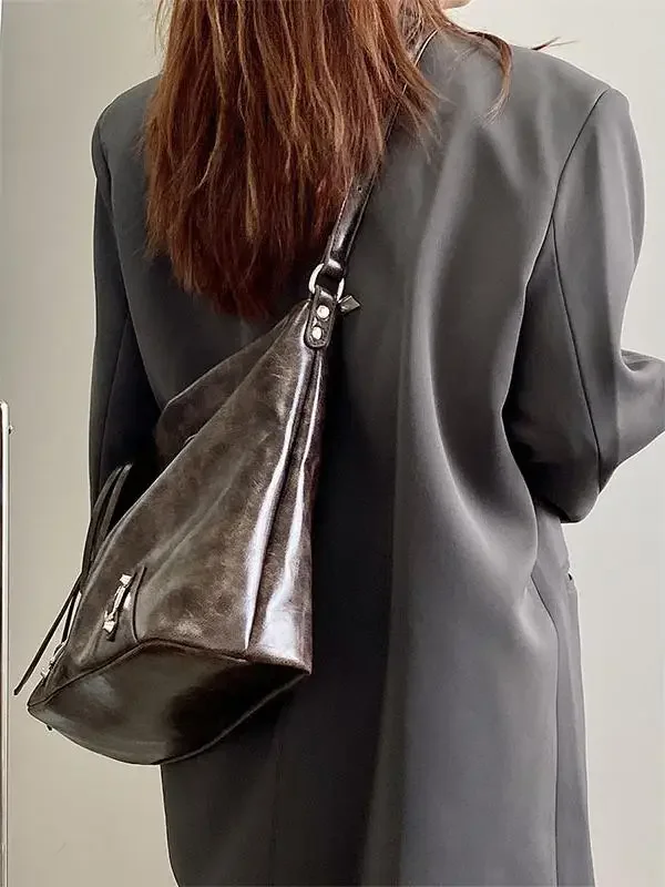 Vintage Maillard Women\'s Shoulder Bags Large Capacity Ladies Crossbody Bag Fashion PU Leather Female Tote Handbags Underarm Bag