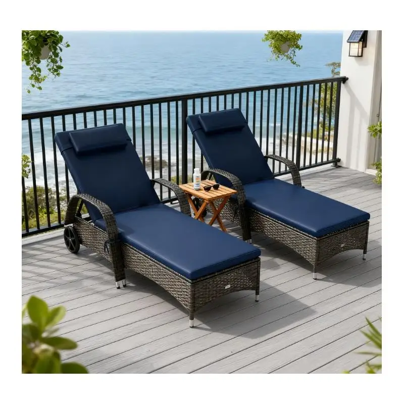 

Шезлонги на колесиках для улицы, 2 стула с откидной спинкой и подушками, подушками, подголовниками, подлокотниками и колесами для отдыха