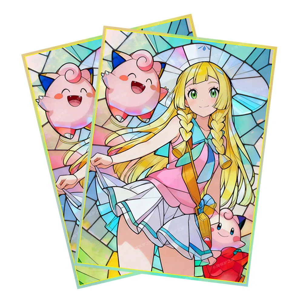 60 Fundas Protectoras para Tarjetas de Anime Pokemon Lillie, WS DTCG PTCG, con Acabado Láser Brillante, 66X91MM