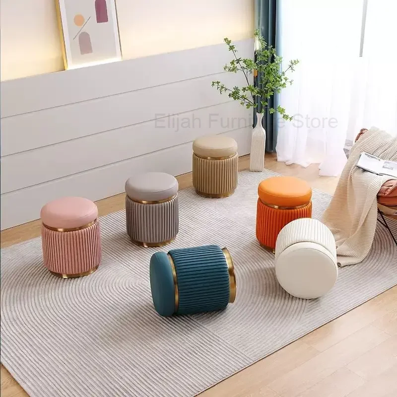 

Bedroom Makeup Small Round Bench Light Luxury Low Bench Household French Sitting Pillars Leather Stool Small Soft Bag