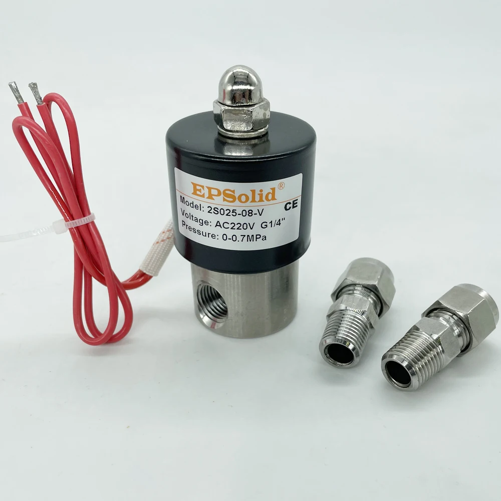 1/4'' Stainless Steel Electric Solenoid Water Valve FKM 2S025-08 AC220V with OEM Customization Support