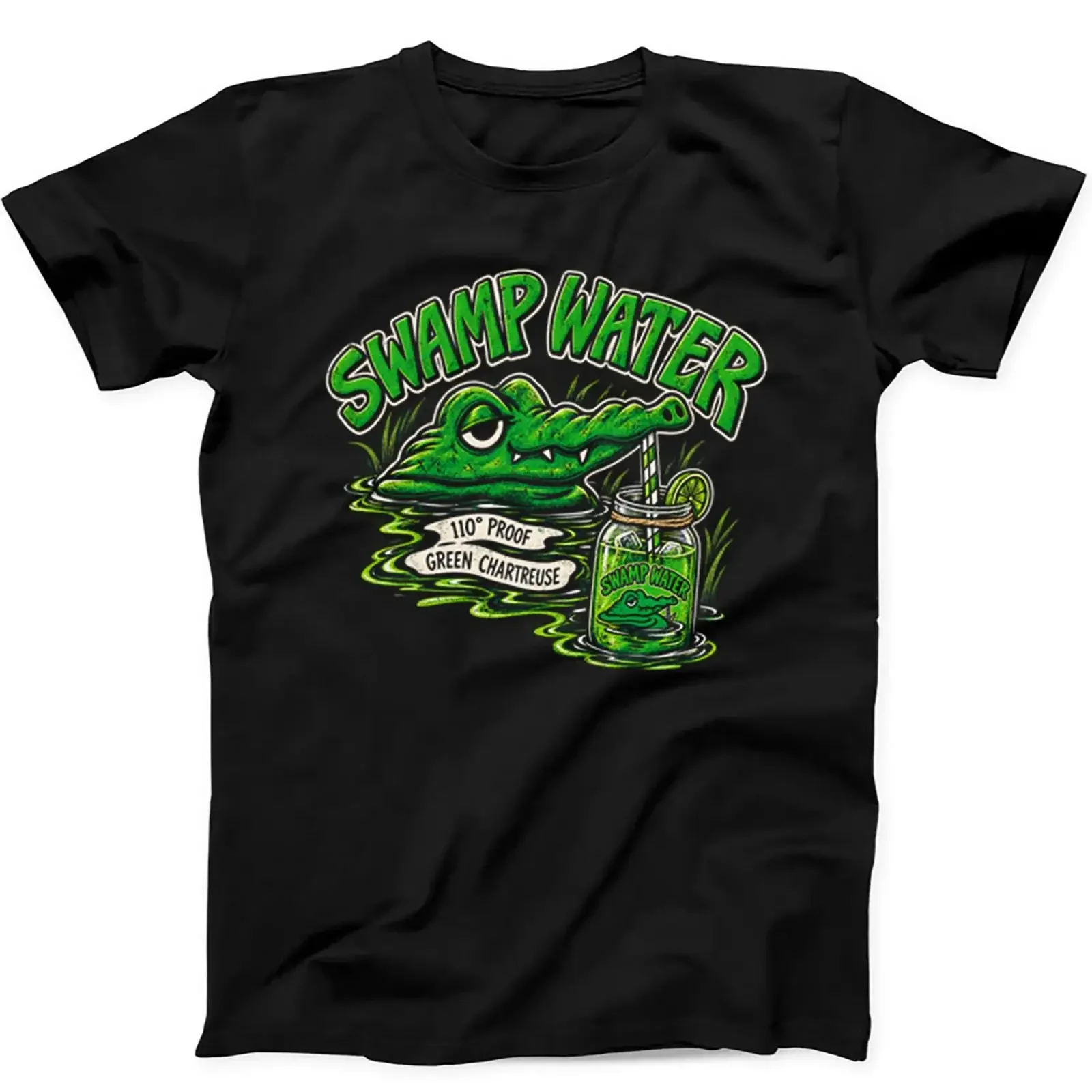 Swamp Water Punk Rock Cartoon Alligator T Shirt SweaT 696 vintage Washed fashion Casual Comfortable homme Breathable graphic