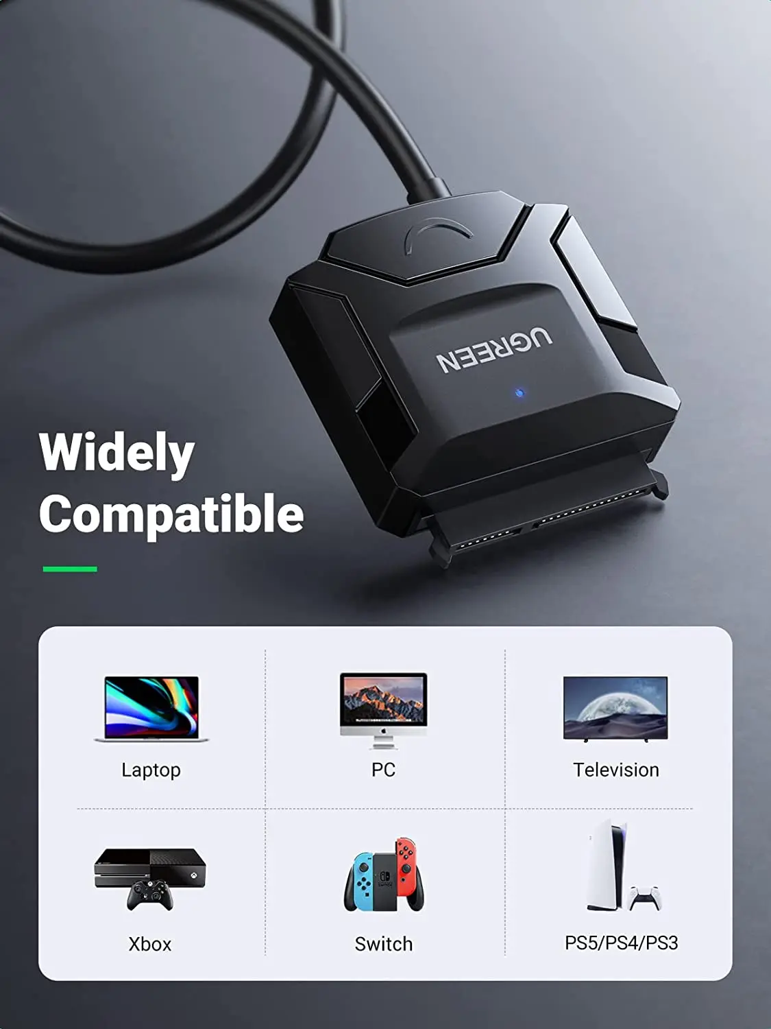 كابل محول UGREEN SATA إلى USB 3.0 لـ 3.5 2.5 بوصة SSD HDD SATA III محول القرص الصلب يدعم UASP