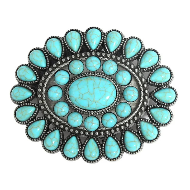 

Vintage Turquoise Belt Buckles for Women Fashion Bohemian Zinc Alloy Metal Female Waist Strap Head