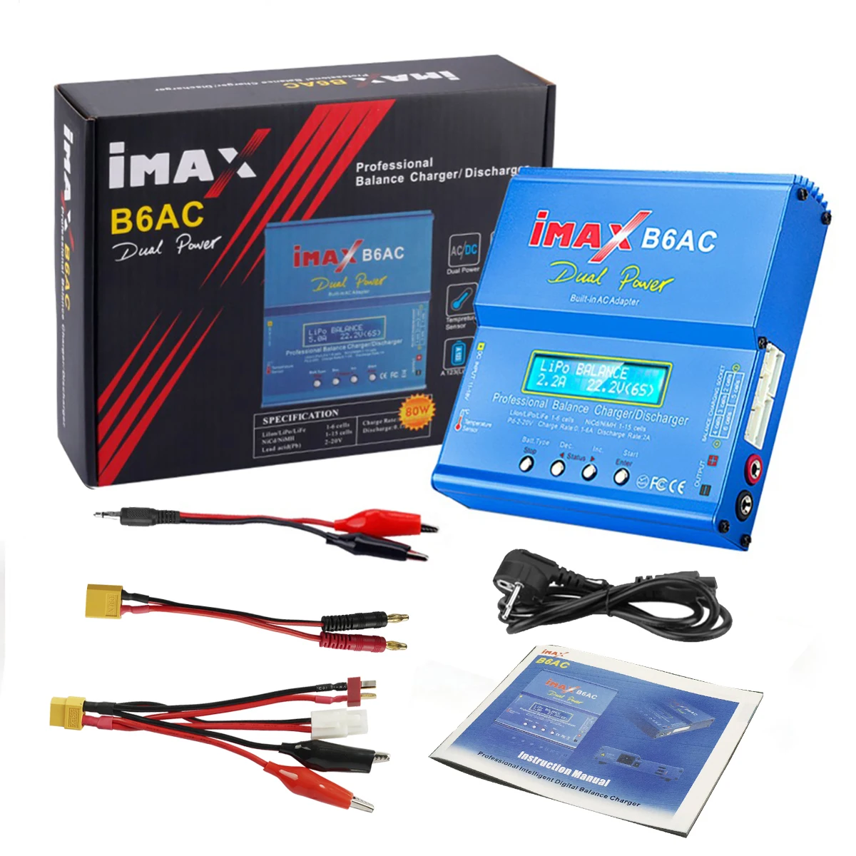 Imax B6 AC RC Lader 80W B6AC 6A Balanslader Digitaal LCD-scherm Li-ion LiFe Nimh Nicd PB Lipo Batterij ontlader