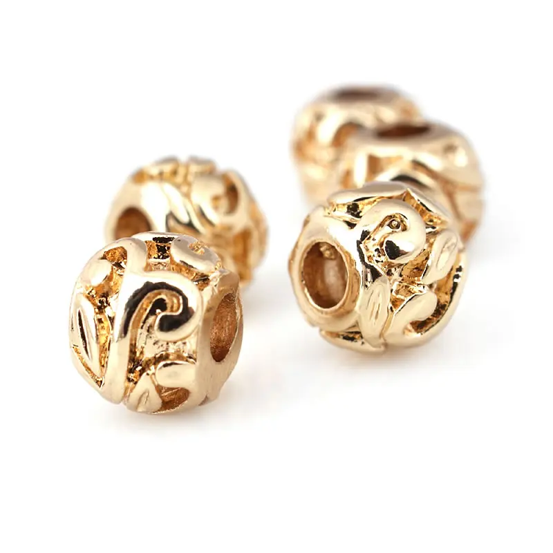 18K Gold Color Brass Dragonfly Eye Beads with Pattern Round Ball Barrel Spacer Beads Jewelry Making Diy Bracelets Accessories