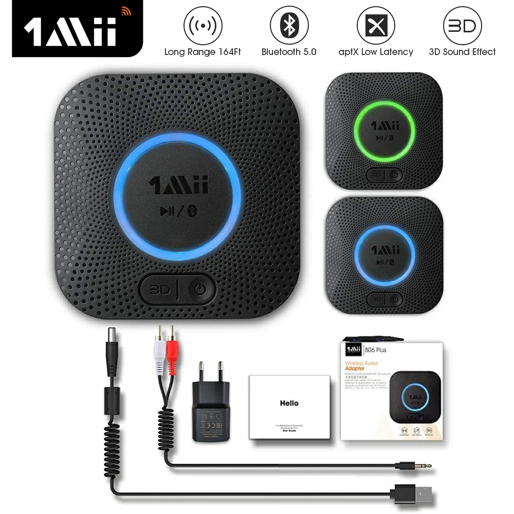 1Mii Bluetooth Audio Receiver aptX LL Dual Link RCA 3.5mm AUX 3D Music 30M Long Range Wireless Audio Adapter for Speake B06 Plus