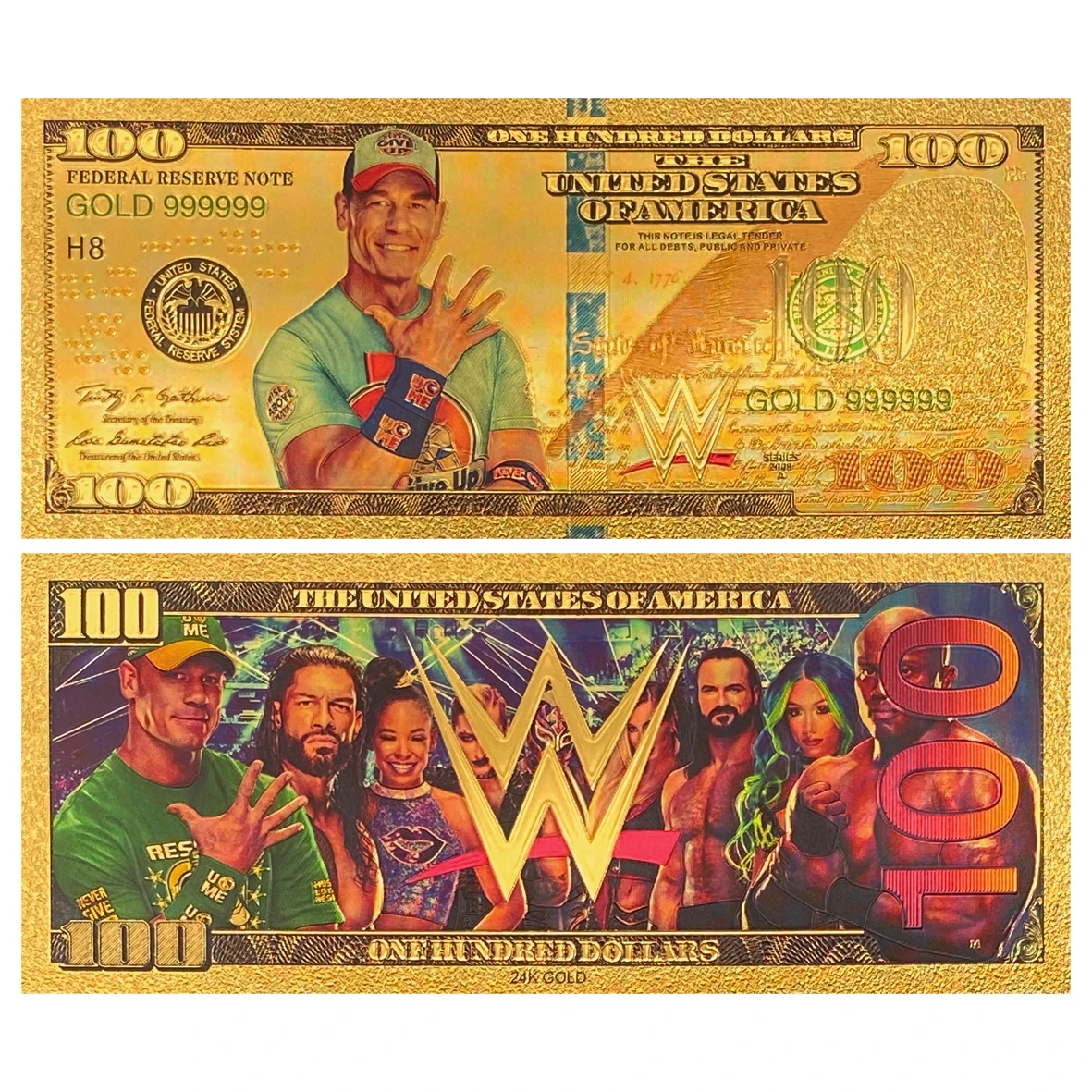مائة دولار من الأوراق النقدية المطلية بالذهب عيار 24 قيراط الأمريكية Pro Wrestling Stars Fan تذكارية مجموعة الأوراق النقدية البلاستيكية - هدية قابلة للاستخدام #3