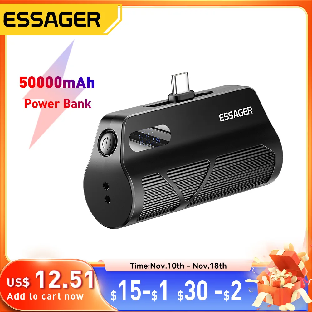 Essager 20W 5000mAh Hidden Dual Plug Fast Charging Mini Power Bank Capsules Mobile Phone External Battery for iPhone 15 Huawei