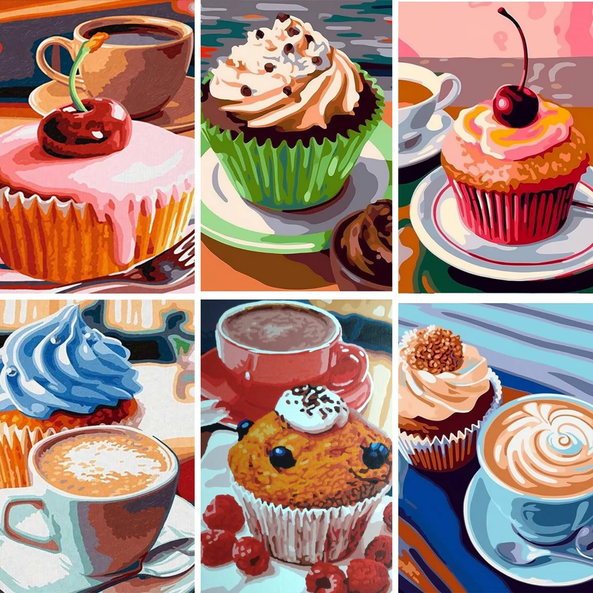 

Diamond Painting Cupcake Impressionistic Still Life DIY Diamond Embroidery Cross Stitch , Sweet Dessert Bakery for Kitchen Cafe