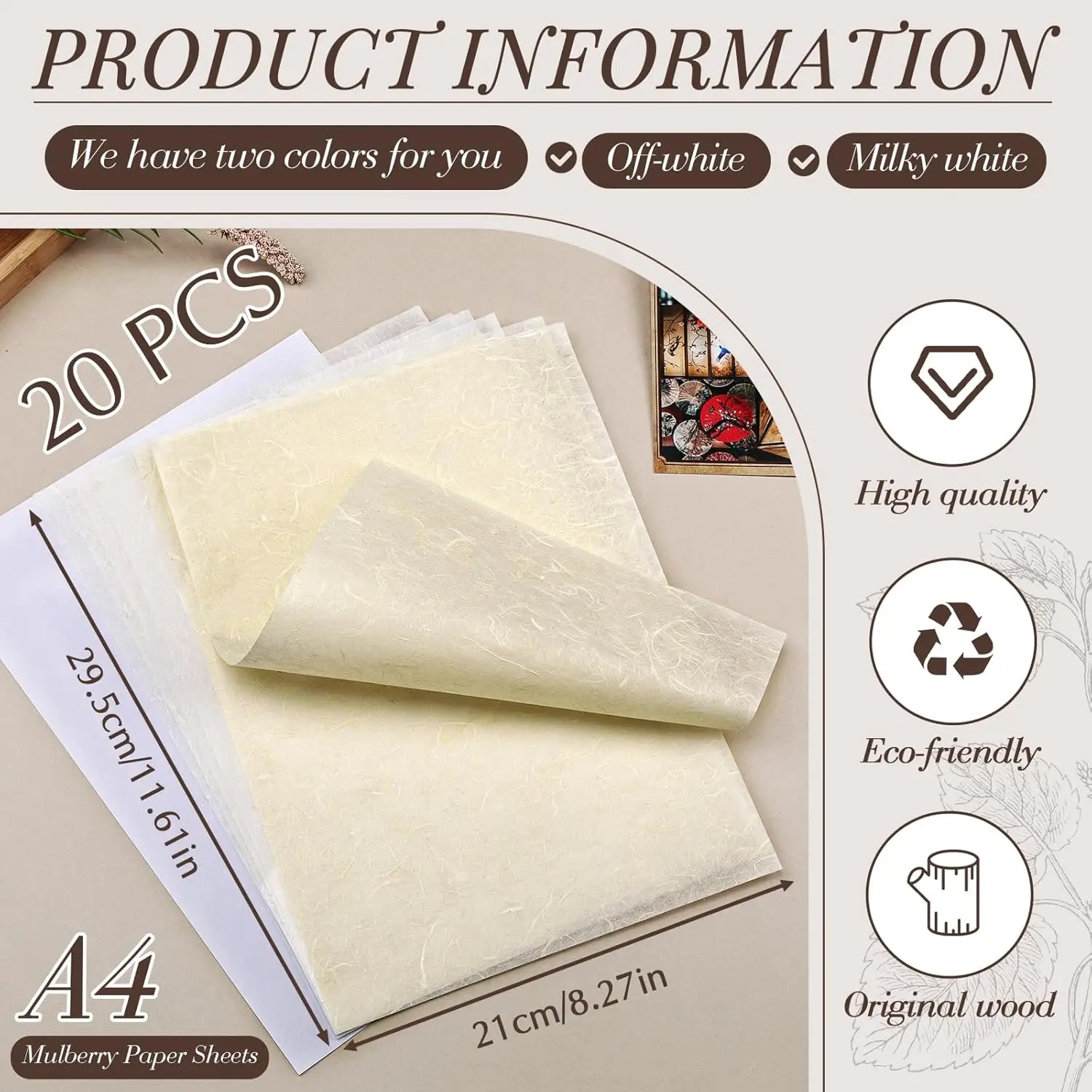 ورق التوت A4 20/50/100 ورقة ورق الأرز الطبيعي لـ Decoupage الكتابة اللوحة الطباعة بطاقة الزخرفية صنع تغليف الهدايا #2