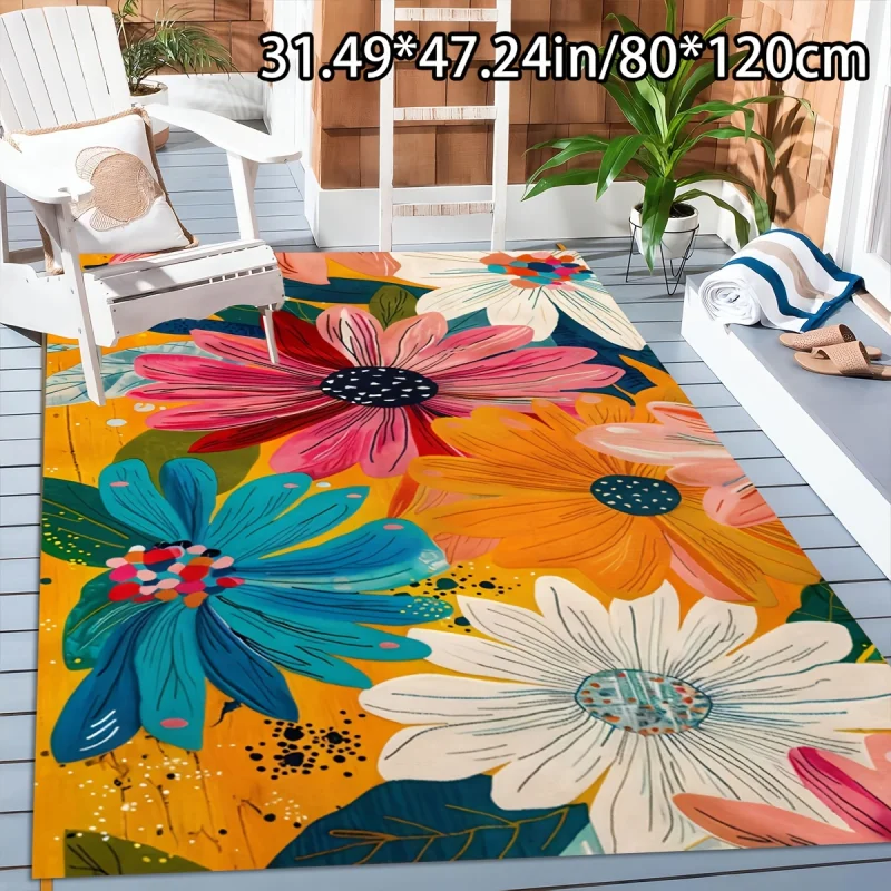 Tapis d'extérieur rectangulaire VIKAMA à motif floral, lavable en machine, paillasson d'entrée antidérapant, tapis de terrasse et de cour, décoration intérieure