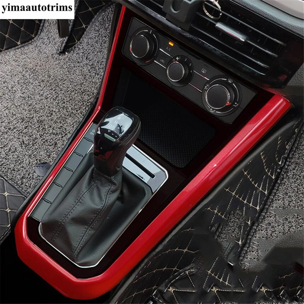 Center Console Gear Shift Frame Strip Decor Cover Trim For VW Volkswagen Polo 2019 - 2023 Carbon Fiber Interior Accessories