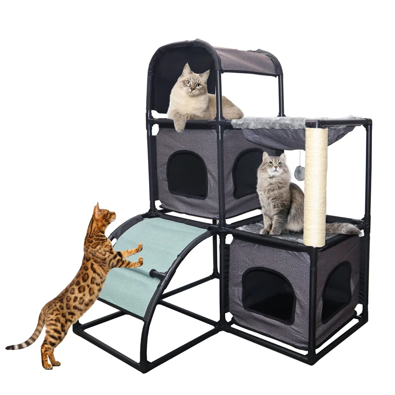 

Petdom Wholesale Removable Cleaning Three-story Cat Villa Sisal Cat Scratching Post For Rest And Play Cat House