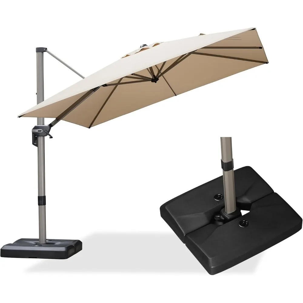 Patio Umbrella with Base Included, 9ft Outdoor Aluminum Cantilever Umbrella with 360° Rotation, Aluminum Large Offset