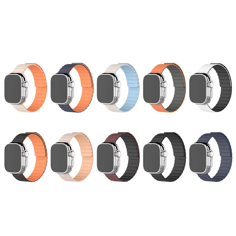 Двухцветный УФ-магнитный силиконовый ремешок, умные спортивные часы, браслет, браслет, магнитный ремешок для часов с петлей