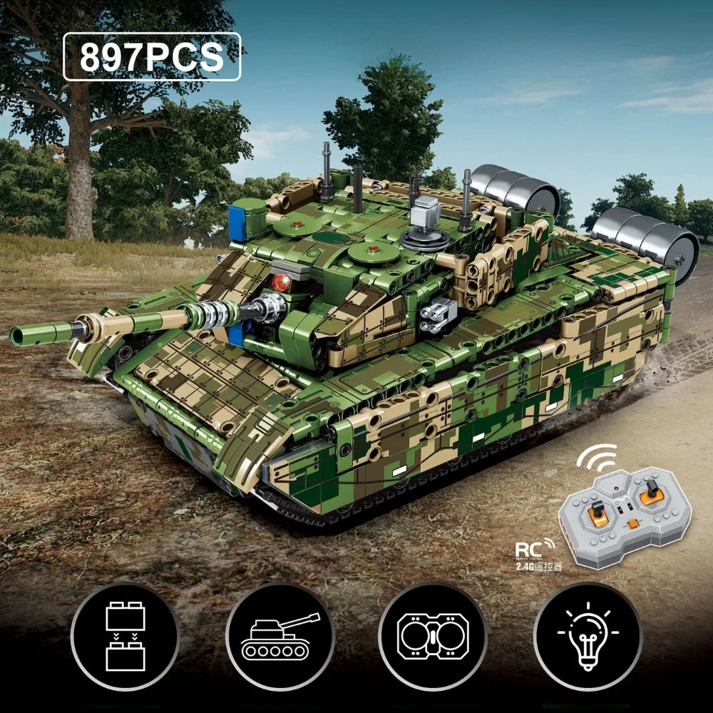 

Military WW2 MOC 99A Army Main Battle Tank Building Blocks With Remote Control Tank Weapon Bricks Educational Toys For Children