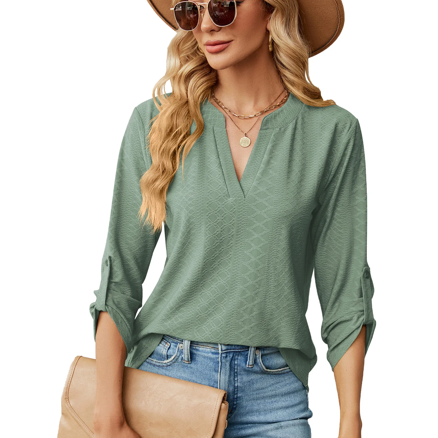 2025 Spring Elegant Fashion T-Shirt Women Solid Color New Trendy Long Sleeve V Neck Button Loose Blouse Casual Female Basic Tops - Image 6