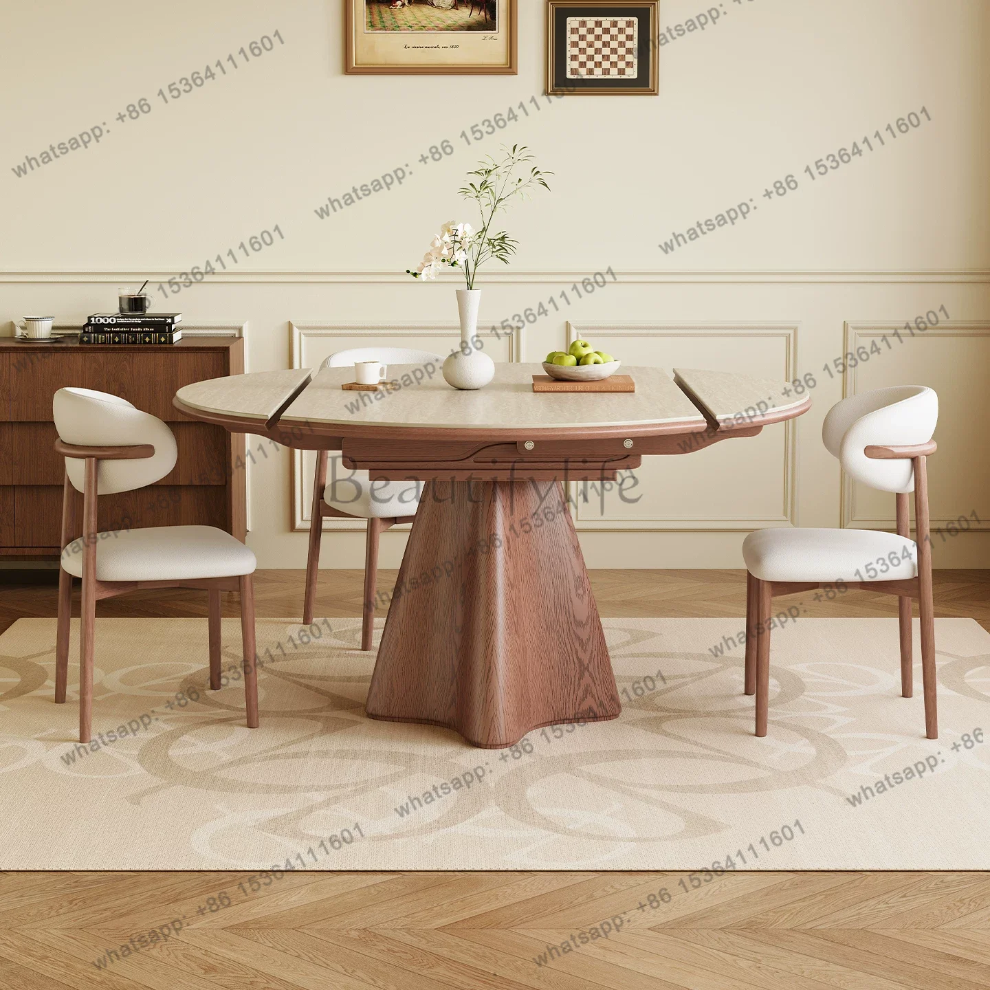 Best Sellers variable round table medium antique walnut travertine rock slab dining table household small apartment solid wo