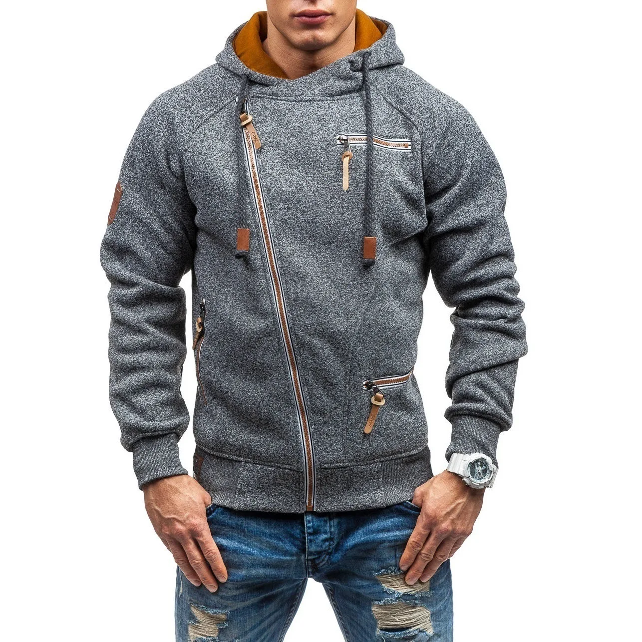 New Men's Hooded Sweater Personalized Side Zip Sweater