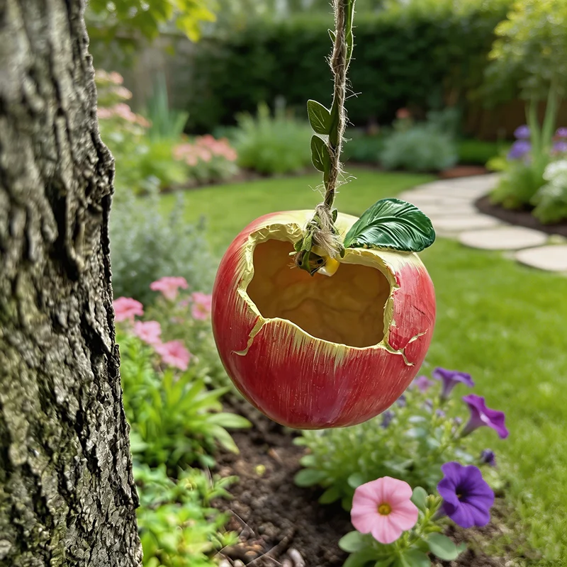 Resin Simulation Apple Orange Hanging Planter Creative Fruit Shape Hanging Flower Pot Indoor Outdoor Garden Decor Ornament