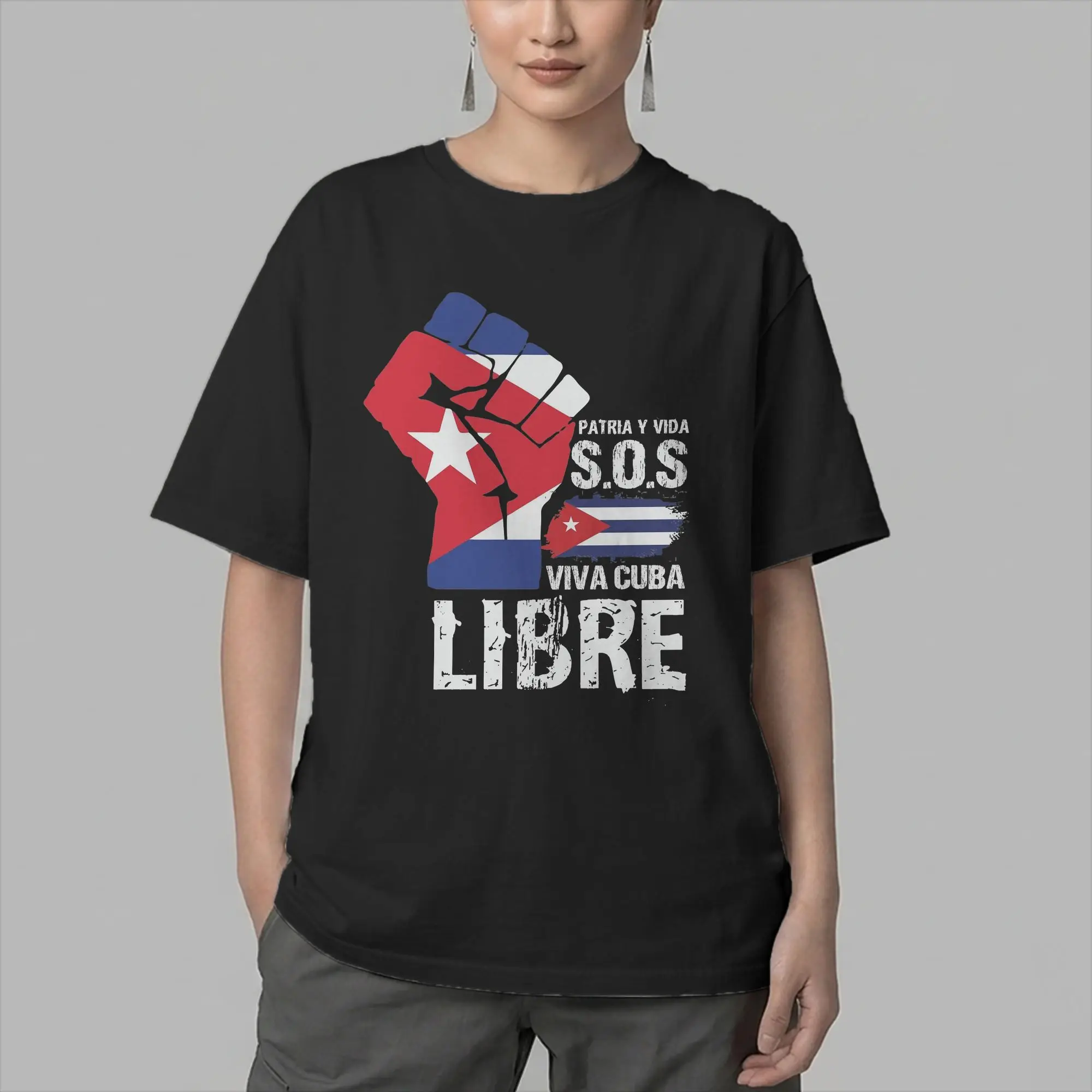 Men's T-Shirt Sos Patria Y Vida Viva Cuba Libre Vintage Cotton Tee Shirt Short Sleeve  T Shirt Round Neck Clothing Gift