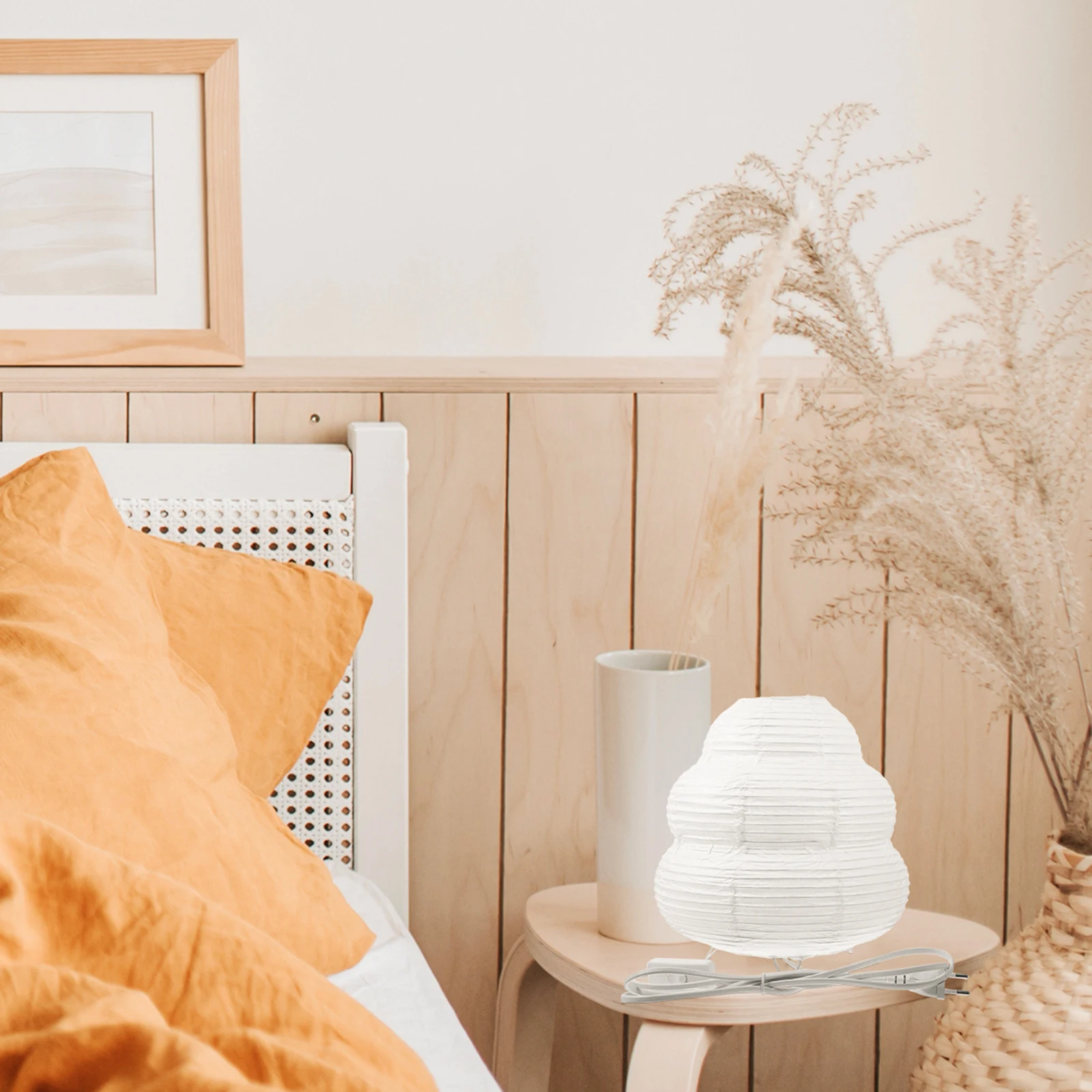 

Soft Light Night Rice Paper Lamp Shade Japanese Style Table Lamp For Bedroom Nightstand Dorm Room Eu Plug