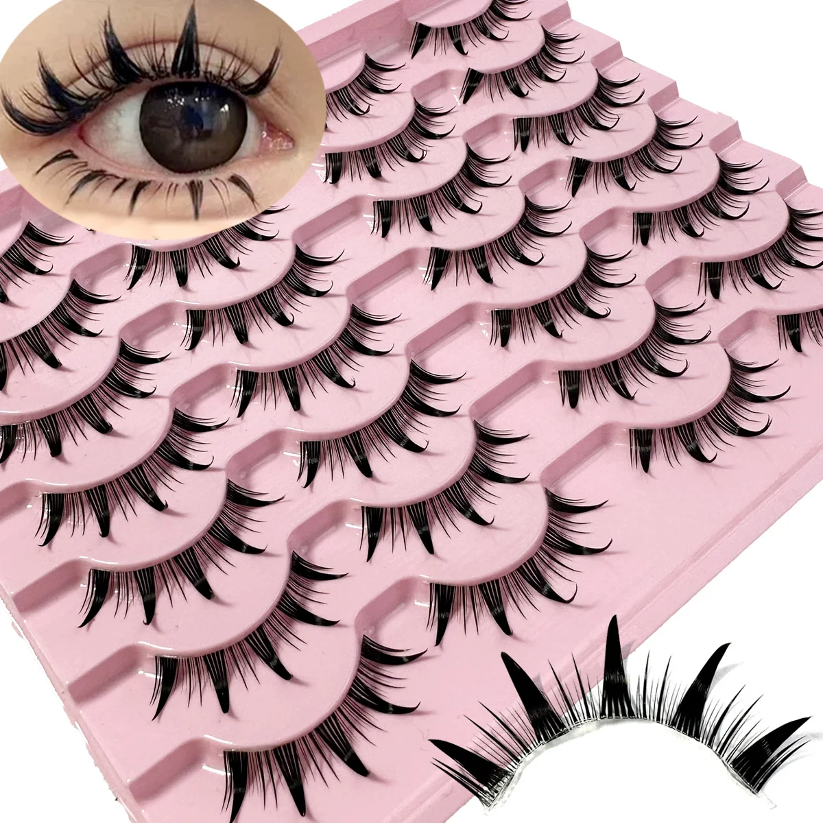 5/7/14Pairs Manga Lashes with Clear Band Japanese Anime Cosplay Eyelashes Spiky Wet Look Lashes Asian False Eyelashes Clusters