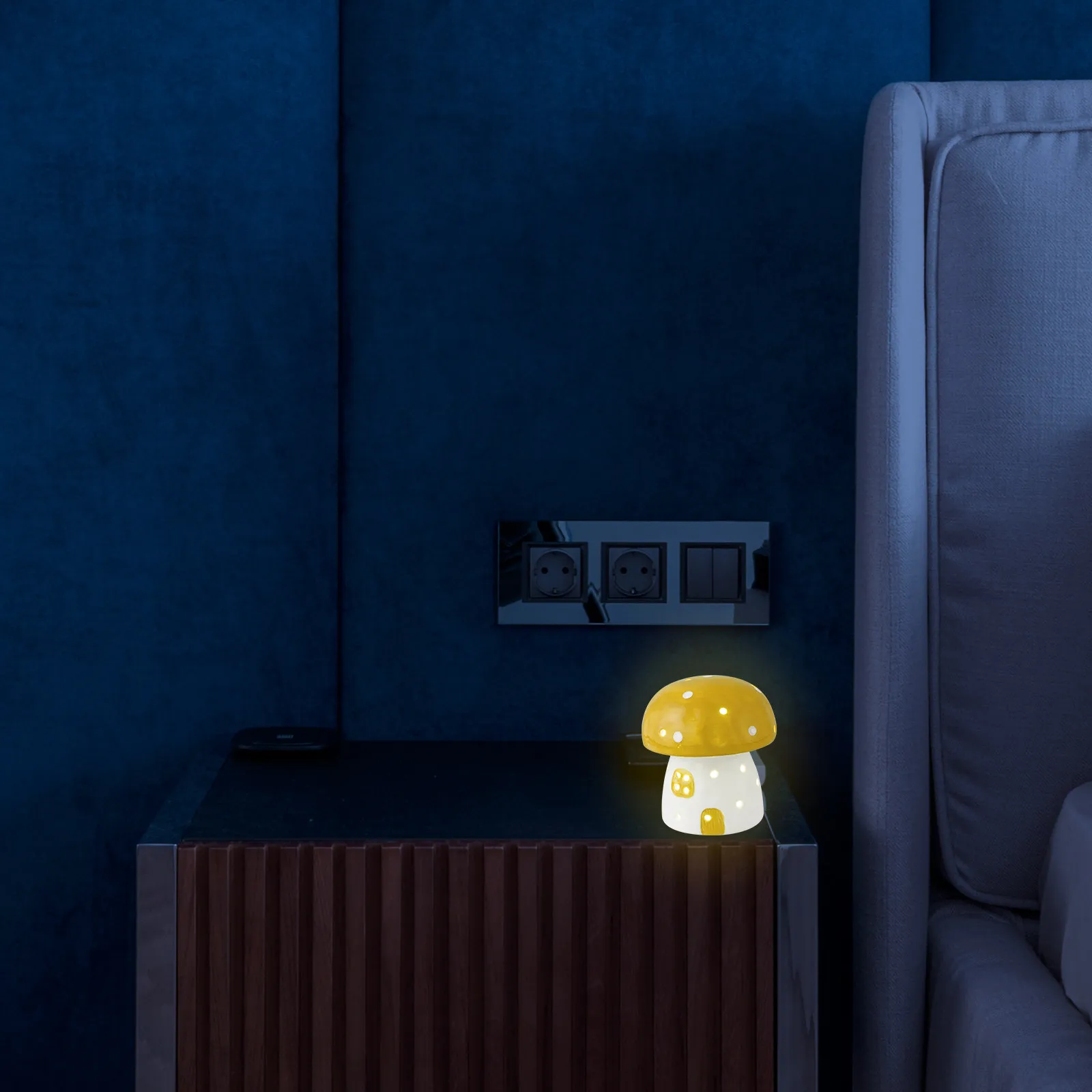 Mushroom Night Light Ceramic Table Lamp Rechargeable Compact Design for Dormitory Study Room Desktop Bedside Warm Ambient