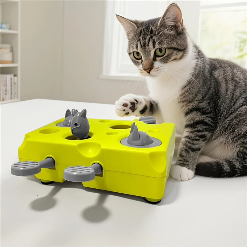 A34R Foraging Game& Interactive Cat Puzzle Feeder-Gray Lever Design, Green Base, Durable Material, Mental Stimulation