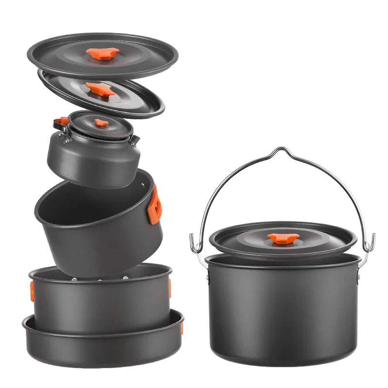 Complete Camping Cookware Set, including pots, kettle and hanging pot
