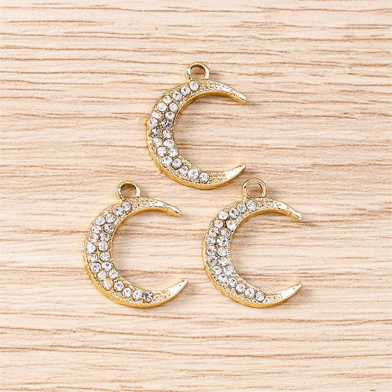 10 Stück 14 x 18 mm niedliche Kristall-Metall-Mond-Charms-Anhänger für die Herstellung von Tropfen-Ohrringen, Halsketten, Armbändern, DIY-Handwerk, Schmuckzubehör – Detail 3