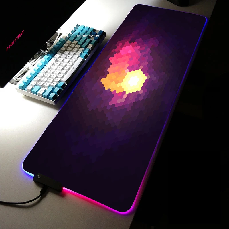 Imagem -03 - Grande Rgb Led Desk Mats Computador Mousepad Luminoso Mousepad Novo Tapete Geométrico Teclado Backlight Mesa Pad Gamer Xxl 90x40cm