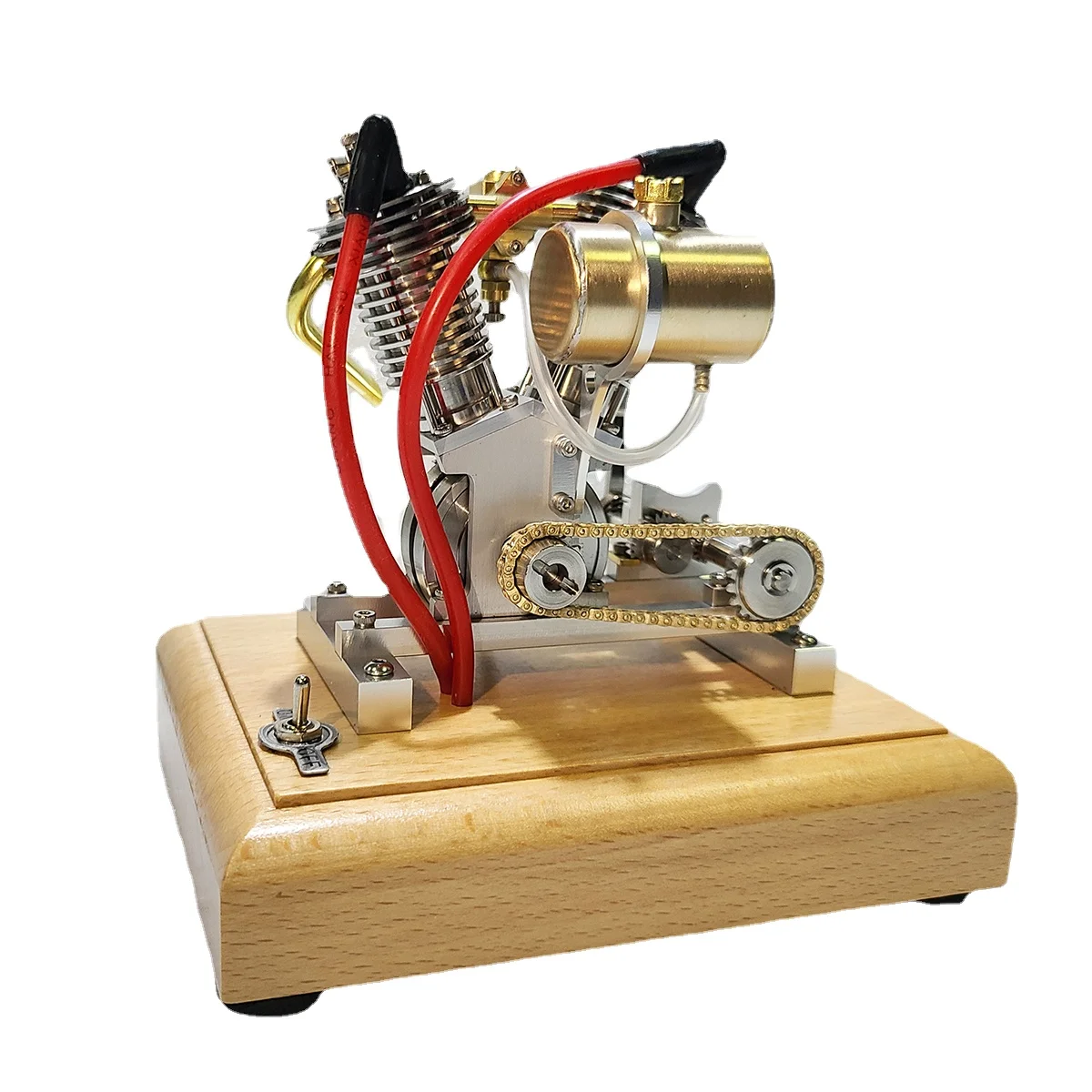 Mini Hoglet V Twin Engine Model H08 V2 Retro Gasoline Engine Model Pedal Start Stainless Steel Engine Toy