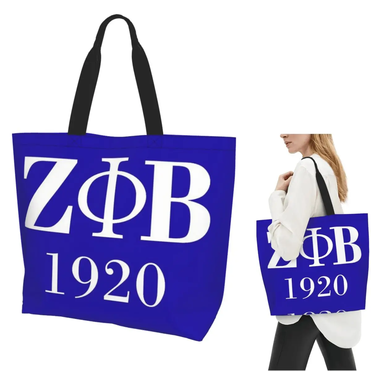 Zeta Phi Beta Sorority Logo Greek Letter 1920 Shopping Tote Bag Canvas Shoulder Bags Shopper Grocery Handbag for Women